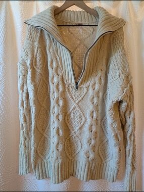 Free People Cream Cable Knit Half-Zip Sweater